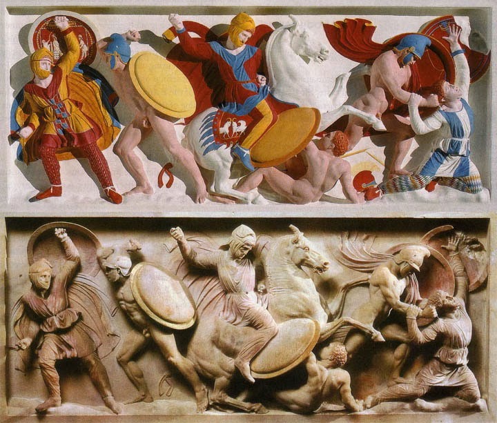 A panel from a Sarcophagus showing how it was originally colored